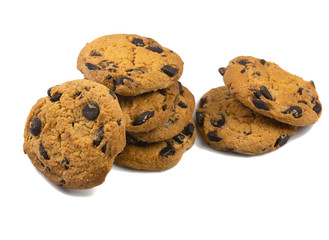 Chocolate chips cookies isolated on white