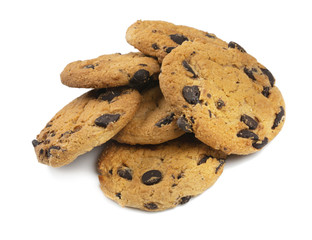 Chocolate chips cookies isolated on white