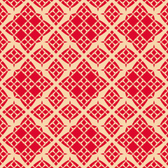 Vector seamless pattern in red and beige colors. Geometric floral ornament