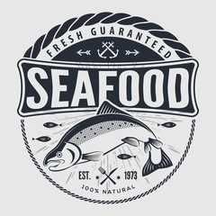 Fototapeta premium Seafood label, badge, emblem or logo for seafood restaurant, menu design element. Vector illustration