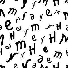 Vector seamless pattern with letters of the alphabet in random order on a white background. Suitable for web backgrounds, textiles and wrapping paper.