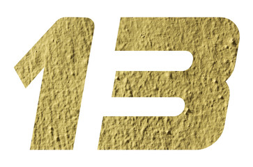 Number 13 with yellow wall textured on white background