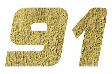 Number 91 with yellow wall textured on white background