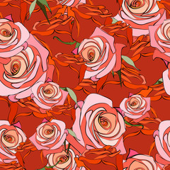 bright floral seamless pattern, main rose element