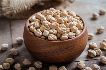 Chick peas in wooden bowl.
