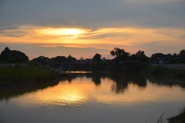 grass sun evening  river