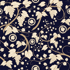 Golden grapevine seamless pattern.