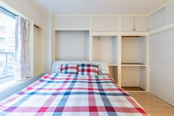 Old white wooden bedroom and single bed