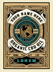 Hemp oil label. Vintage style. Vector layered