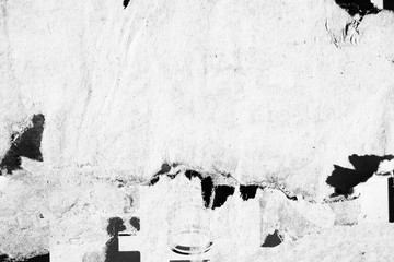 Blank black white creased crumpled paper texture background old grunge ripped torn vintage collage...