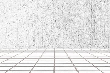 Concrete wall and white brick floor background and texture