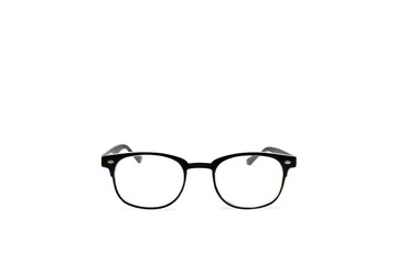 Black frame eye glasses isolated in white background.