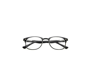 Black frame eye glasses isolated in white background.