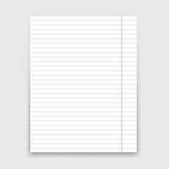 Blank white lined paper on white background.