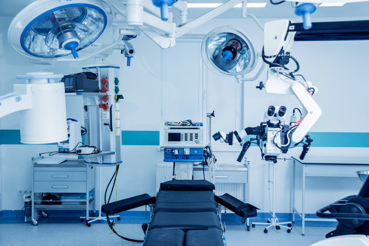 Modern equipment in operating room. Medical devices for neurosurgery.
