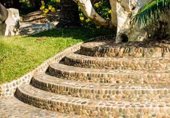Luxury landscape design of the tropical garden. Beautiful view of tropical landscape