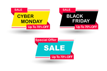 Fototapeta na wymiar Colorful sale label special offer, Black Friday and Cyber Monday promotional banner element