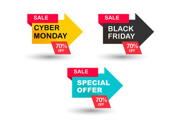 Colorful sale label special offer, Black Friday and Cyber Monday promotional banner element