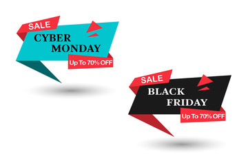Colorful sale label special offer, Black Friday and Cyber Monday promotional banner element