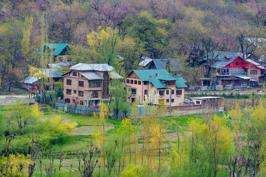 Beautiful small village during trip to Pahalgam the countryside Jammu and Kashmir state, India