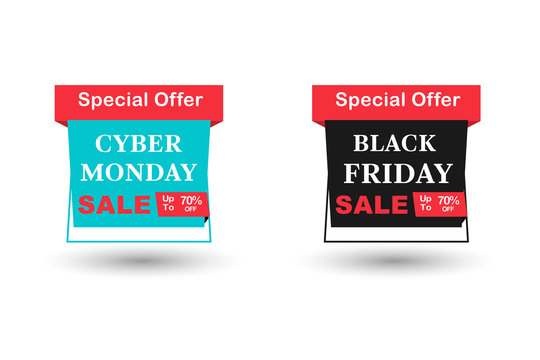 Colorful sale label special offer, Black Friday and Cyber Monday promotional banner element