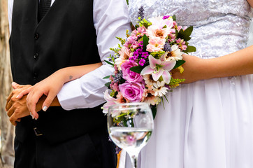 Couple with a wedding bouquet.