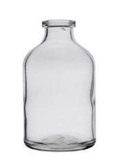 The empty glass small bottle for drugs isolated on a white background
