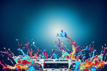 Abstract colorful paint splash disco music background