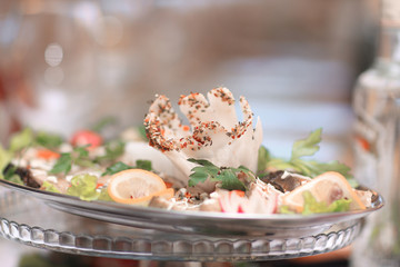 close up.the dish at the restaurant on blurred background