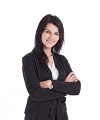 portrait of smiling young business woman. isolated on white