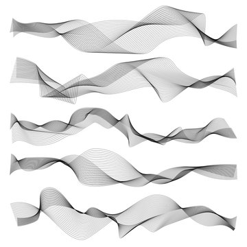 Abstract waves. Graphic line sonic or sound wave elements, wavy texture isolated on white background
