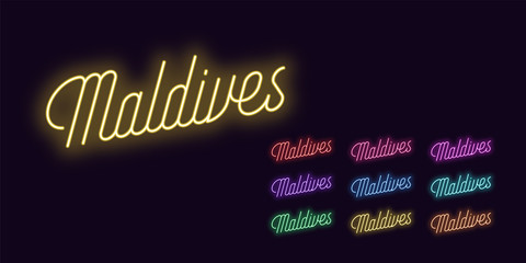 Neon lettering of Maldives name. Neon text