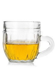 half full glass beer tankard on a white background