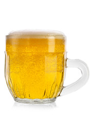 Glass of light beer on a white background