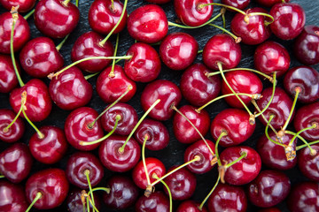 Large collection of fresh red cherries. fruit background.