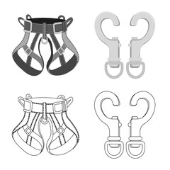 Vector design of mountaineering and peak sign. Set of mountaineering and camp stock symbol for web.