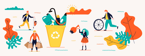 Horizontal banners template for garbage recycling