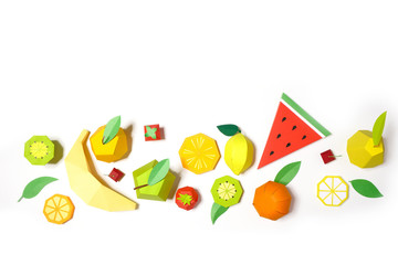 exotic fruit made of paper on white background.