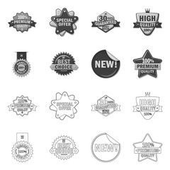 Vector illustration of emblem and badge sign. Set of emblem and sticker stock symbol for web.