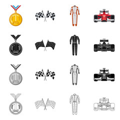Vector illustration of car and rally sign. Collection of car and race stock vector illustration.