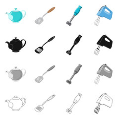 Obraz premium Vector illustration of kitchen and cook symbol. Set of kitchen and appliance vector icon for stock.