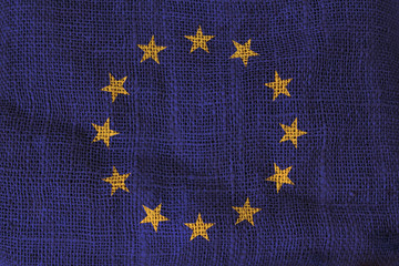 European Union flag, painted on a rough burlap canvas