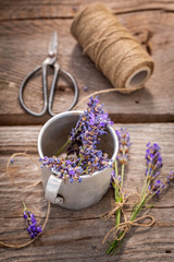 Fototapeta na wymiar Fresh lavender preparation for home drying in summer