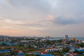 Aerial view scenic landscape of the city with storm cloud rain will coming