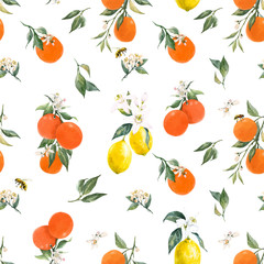 Obraz premium Watercolor citrus vector pattern