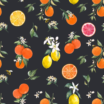 Watercolor citrus vector pattern