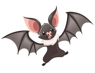 Cartoon bat. Cute vampire bat, flying mammal. Flat vector illustration isolated on white background. Cartoon character design. Happy bat dancing