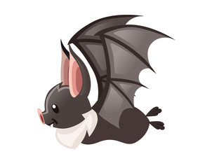 Cartoon bat. Cute vampire bat, flying mammal. Flat vector illustration isolated on white background. Cartoon character design. Bat fly, side view