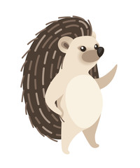 Fototapeta premium Adorable hedgehog, forest animal. Spiny mammal. Hedgehog stand on two legs. Cute cartoon animal design. Flat vector illustration isolated on white background