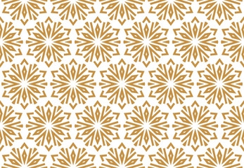 Abstraktes geometrisches Muster mit Linien, Schneeflocken. Ein nahtloser Vektorhintergrund. Weiße und goldene Textur. Grafisches modernes Muster